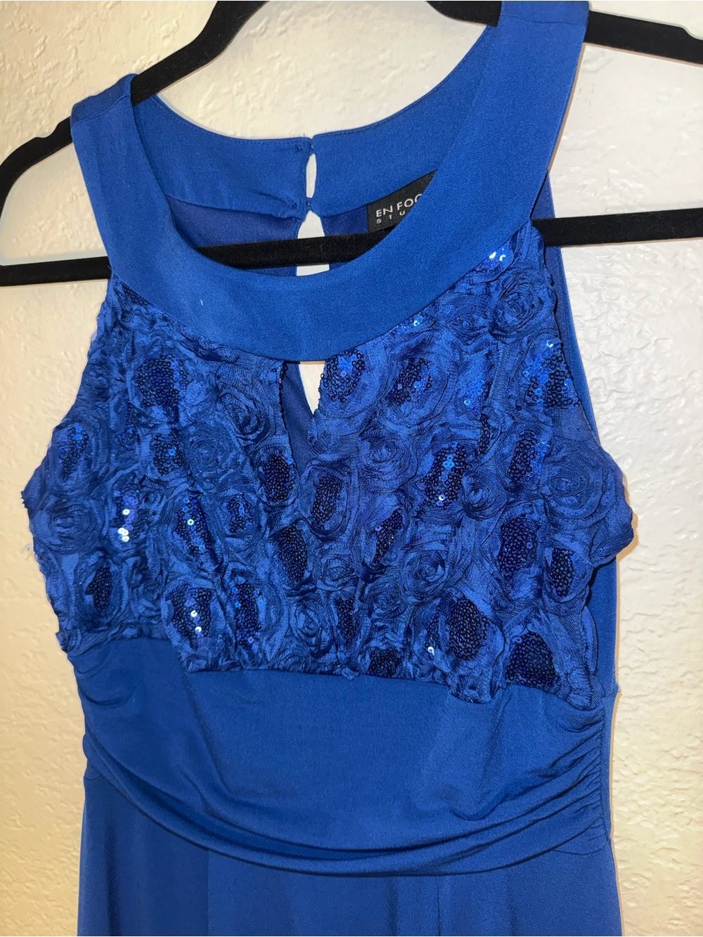 Enfocus Studio Royal Blue Sequin Rosette Halter Top